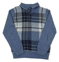 Modro-světlemodro-bílo-tmavomodrý károvaný melírovaný svetr s límečkem Next