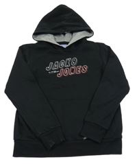 Černá mikina s logem a kapsou a kapucí JACK&JONES