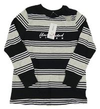 Nové - černo-bílo-šedé pruhované melírované triko s nápisy George