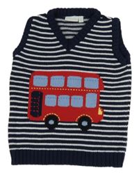 Tmavomodro-bílá pruhovaná pletená vesta s doubledeckerem Jojo Maman Bébé