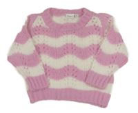 Růžovo-bílý ažurový svetr name it.