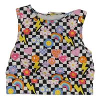 Černo-bílý kostkovaný sportovní crop top s obrázky George