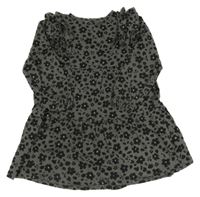 Tmavošedo-černé vzorované květované šaty s volánky Nutmeg