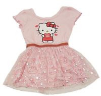 Světlerůžové šaty s Kitty a tylem se stříbrnými puntíky Sanrio