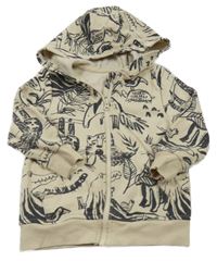 Světlebéžová propínací mikina se zvířátky a listy a kapucí George