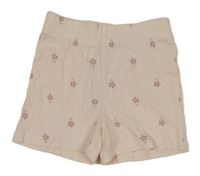 Světlerůžové žebrované kraťasy s kytičkami Ergee