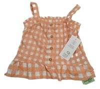 Nové - světleskořicovo-bílá kostkovaná letní tunika s knoflíky F&F