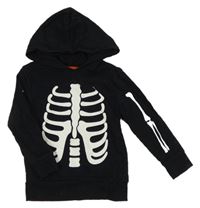 Černá mikina s kostmi a kapucí 
