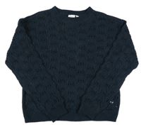 Tmavomodrý ažurový pletený oversize svetr name it.