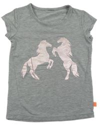 Šedé melírované tričko s koníky