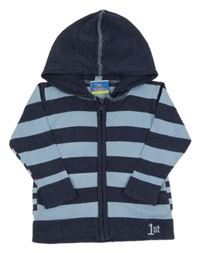 Tmavomodro-světlemodrý pruhovaný propínací svetr s kapucí Topolino