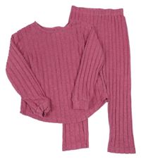 2Set - Tmavorůžové melírované úpletové mikinotriko + kalhoty 