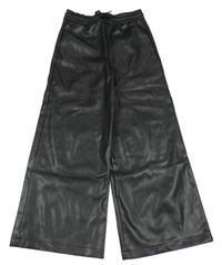 Černé wide leg koženkové kalhoty F&F
