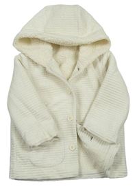Krémový žebrovaný sametový zateplený kojenecký kabátek s kapucí George