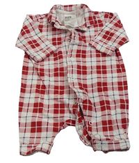 Červeno-bílo-tmavomodrý kostkovaný košilový kraťasový overal zn. H&M