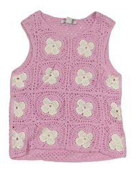 Růžový květovaný háčkovaný crop top Primark