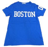 Safírové tričko s nápisem H&M