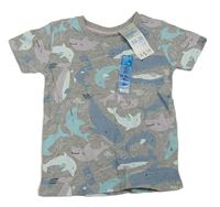 Šedé melírované tričko s mořskými živočichy Primark
