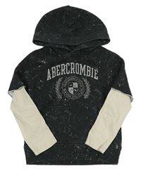 Antracitovo-béžová mikina s potiskem a kapucí Abercrombie&Fitch