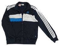Tmavomodro-bílo-modrá sportovní propínací mikina s logem Adidas