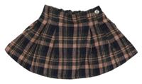 Tmavomodro-starorůžovo-khaki kostkovaná vlněná skládaná sukně zn. George