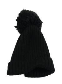 Černá žebrovaná pletená čepice s bambulí M&S