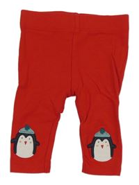 Červené teplé legíny s tučňáky Hema