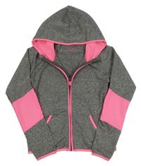 Tmavošedo-neonově růžová sportovní propínací mikina s kapucí Primark