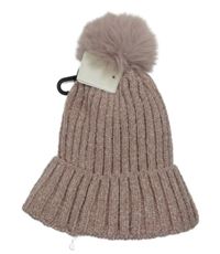 Nové - Starorůžová žebrovaná žinylková čepice s bambulí Peacocks