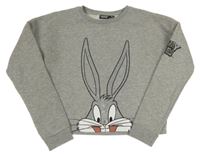 Šedá melírovaná crop mikina s Bugs Bunnym s kamínky Primark