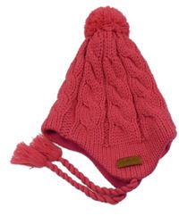 Malinová pletená čepice s bambulí