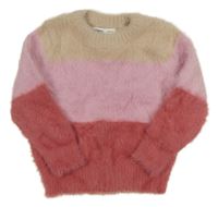 Béžovo-růžovo-malinový chlupatý svetr Sinsay