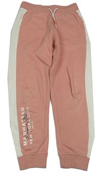 Starorůžovo-smetanové tepláky s nápisem