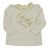 Smetanové sametové triko s jednorožcem a květinami Sergent Major