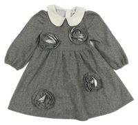 Šedé melírované šaty s 3D květy a límečkem Shein