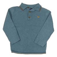 Petrolejový melírovaný polo svetr s výšivkou Next