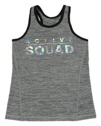 Tmavošedý melírovaný sportovní top s nápisem H&M