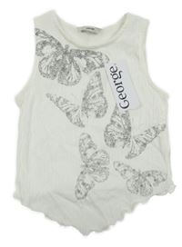 Nové - Smetanový žebrovaný crop top s motýly George