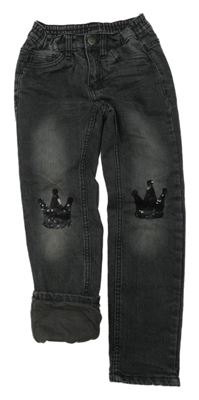 Černé skinny rifle s korunami z flitrů Kiki&Koko