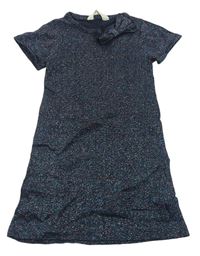Tmavomodré třpytivé pletené šaty s mašlí zn. H&M