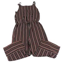 Černo-bílo-červený pruhovaný lehký culottes overal zn. Primark