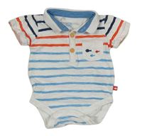 Bílo-modro-červené pruhované body s límečkem 
