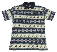 Nové - tmavomodro-smetanové polo tričko s norským vzorem Primark