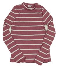 Starorůžovo-bílé pruhované žebrované triko Y.F.K.