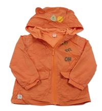 Oranžová šusťáková podzimní bunda s kapucí s medvědem 