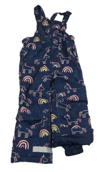 Tmavomodré šusťákové funkční laclové oteplovačky s jednorožci F&F