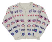 Bílý pruhovaný propínací svetr s obrázky Nutmeg