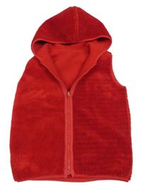 Červená chlupatá oboustranná vesta s kapucí 