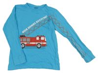 Modré pyžamové triko s hasiči 