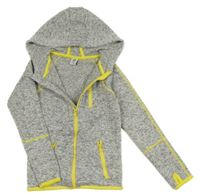 Šedá melírovaná pletená thermo propínací mikina se žlutými prvky a kapucí Kiki&Koko